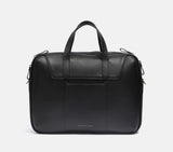 Hudson Dual Zip Leather Laptop Bag Back View in Black with Detachable Shoulder Strap and Brass Hardware