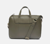 Hudson Dual Zip Leather Laptop Bag in Olive Green with Detachable Shoulder Strap and Brass Hardware For Working Professionals