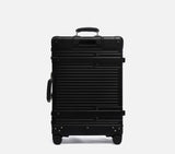 Wingman slate black hardshell check-in suitcase rear view with spinner wheels, TSA lock & leather details by Nappa Dori