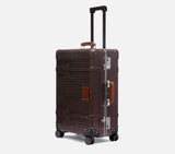Wingman cacao brown checked baggage with extended telescopic handle, leather accents, spinner wheels & aluminum frame