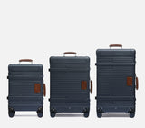 Wingman Set Of 3 Midnight Blue Lightweight Suitcases with Vintage Leather Detailing for Family Travel