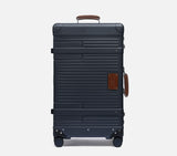wingman trunk midnight blue vintage travel luggage with genuine leather handles. Durable hard shell trolley suitcase for luxury travel