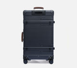 wingman trunk midnight blue suitcase with spinner wheels - vintage style cabin luggage with leather handles by Nappadori
