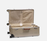Wingman open hardshell suitcase with TSA lock. This durable luggage features a mesh divider, ideal for a 2 week vacation travel