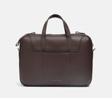 Coffee Brown Hudson Leather Laptop Bag Front View Showing Travel Luggage Strap and Premium Hardware Professional Carry