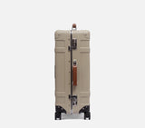 Wingman Check in luggage Desert sand expandable polycarbonate suitcase side view 26cm depth wheeled travel bag for international flights.